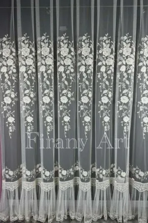 Firana z siatki grek typu włoskiego kwiaty z cyrkoniami efekt 3D