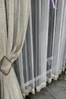 Firana plisowana ecru ze złotym paskiem