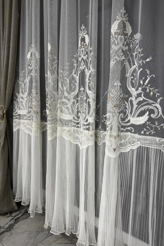 Firana ecru złoty blask