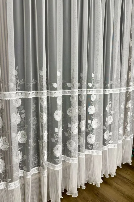Firana włoska siatka kwiatowy wzór z plisowaną spódniczką