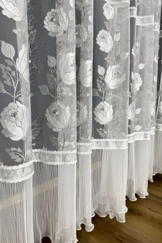 Firana włoska siatka kwiatowy wzór z plisowaną spódniczką