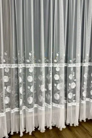 Firana włoska siatka kwiatowy wzór z plisowaną spódniczką