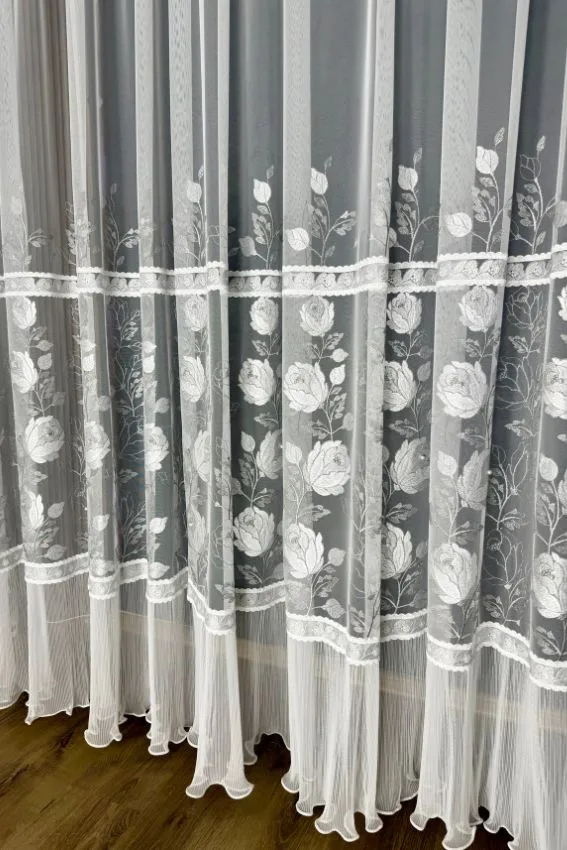 Firana włoska siatka kwiatowy wzór z plisowaną spódniczką