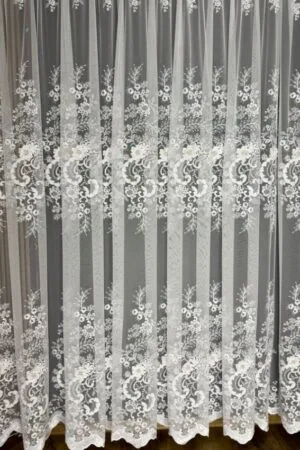 Firana włoska siatka z kwiatami 3D i wycinaną gipiurową wstawką - BR7