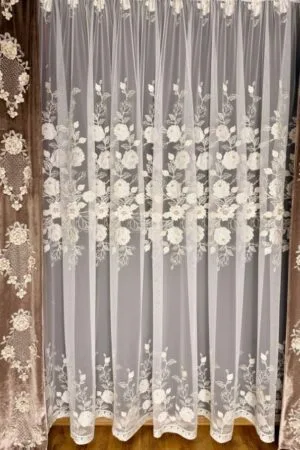 Firana włoska siatka ze złotymi kwiatowymi wzorami 3D