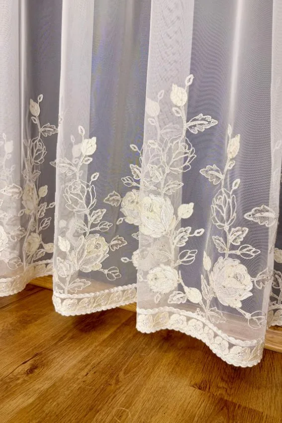 Firana włoska siatka ze złotymi kwiatowymi wzorami 3D