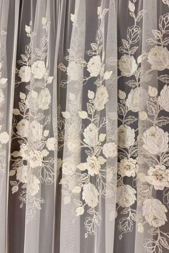 Firana włoska siatka ze złotymi kwiatowymi wzorami 3D