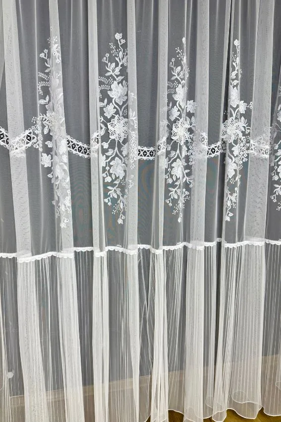 Firana Ivory Bloom 3D kwiaty z perłami i cyrkoniami - CL31