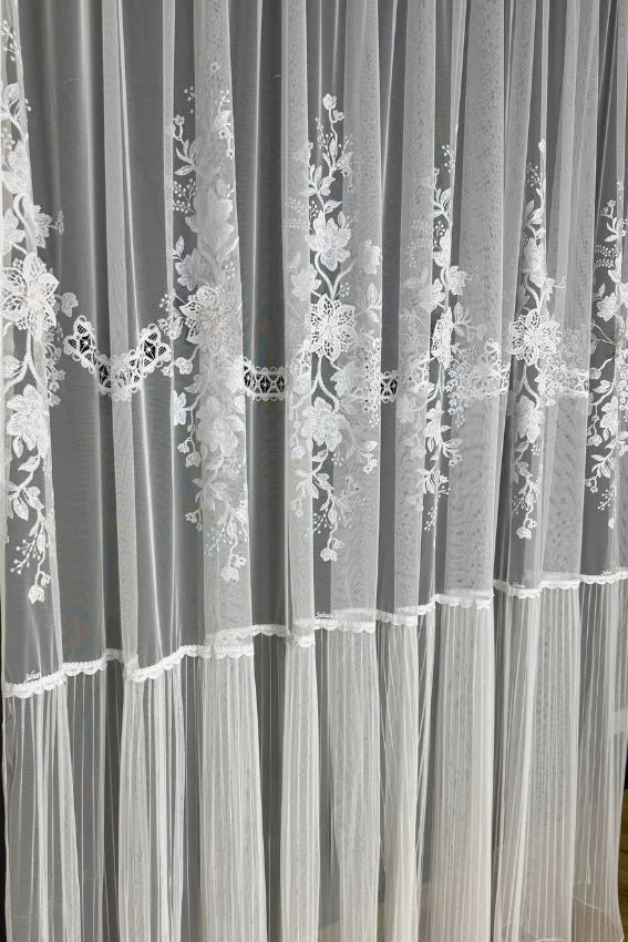 Firana Ivory Bloom 3D kwiaty z perłami i cyrkoniami - CL31