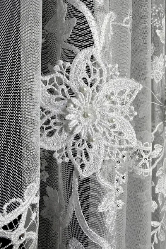 Firana Ivory Bloom 3D kwiaty z perłami i cyrkoniami - CL31