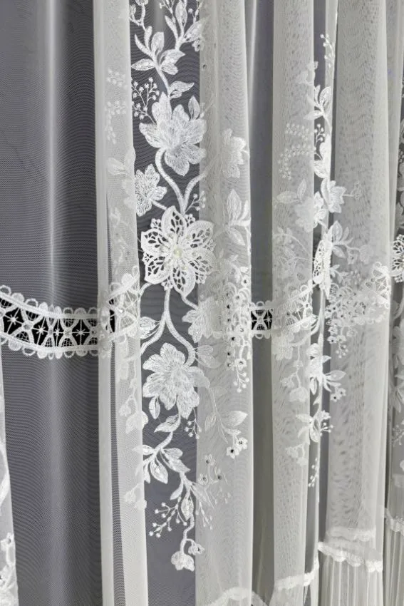 Firana Ivory Bloom 3D kwiaty z perłami i cyrkoniami - CL31