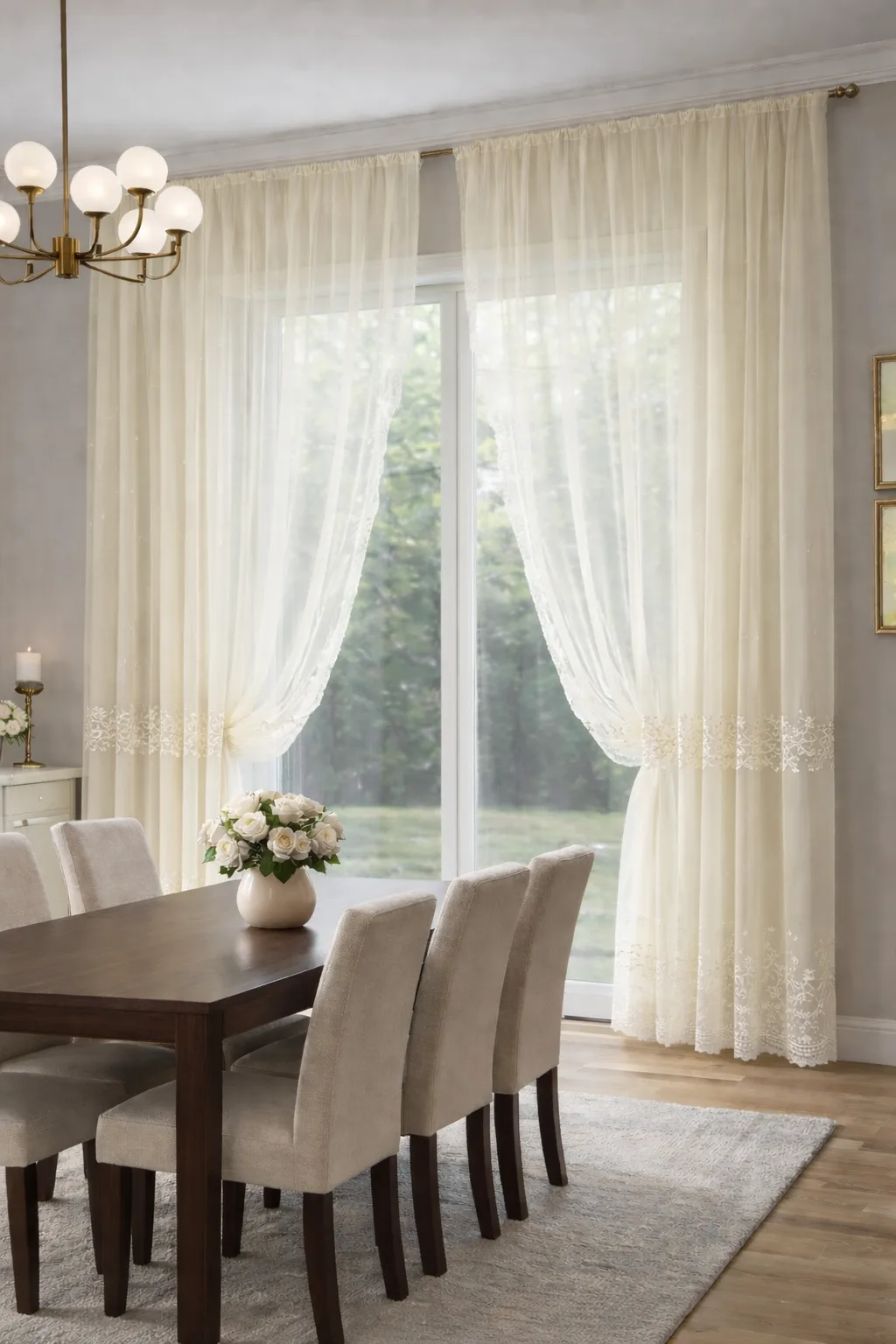 Aranżacja jadalni Firana dual Bloom cream