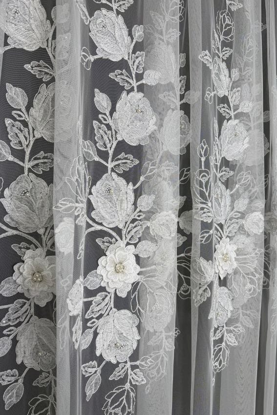 Firana Silver Rose 3D Elegance