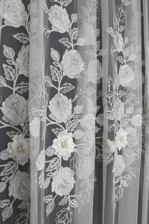 Firana Silver Rose 3D Elegance